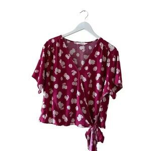 Lush Ranya Faux Unlined Floral Burgundy Berry Cream White Wrap Cropped XXL #1896
